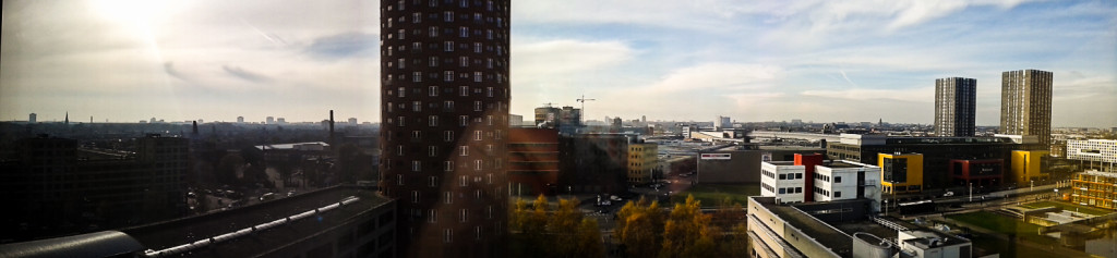 View of the skyline of Den Haag (The Hague) from the top floor of my university. The older and newer parts of The Hague are visible on each side