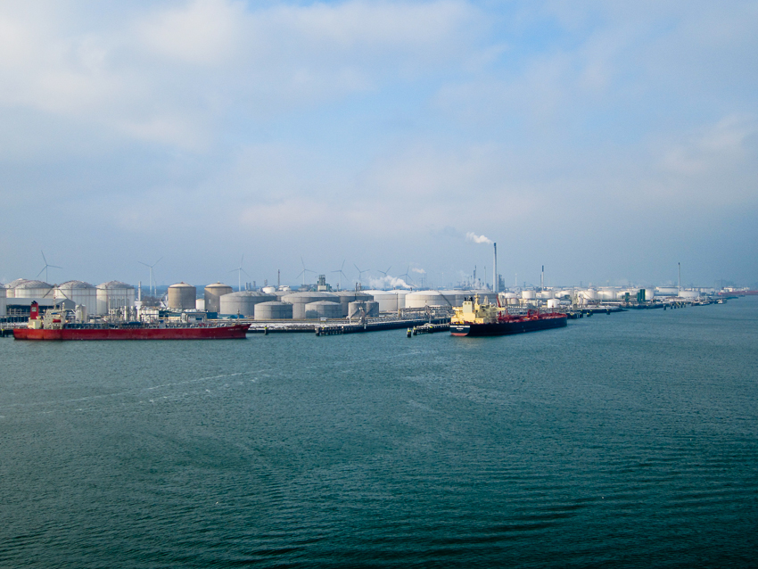 View of the Europoort, part of the Port of Rotterdam. From atop the deck of the DCV Balder (ship)